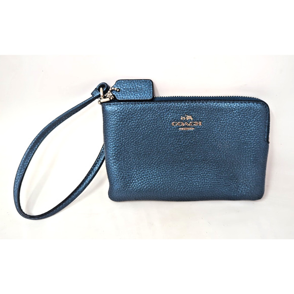 Coach Small Corner Zip Wristlet (4 x 6) - Midnight Blue fast shipping - Picture 1 of 4